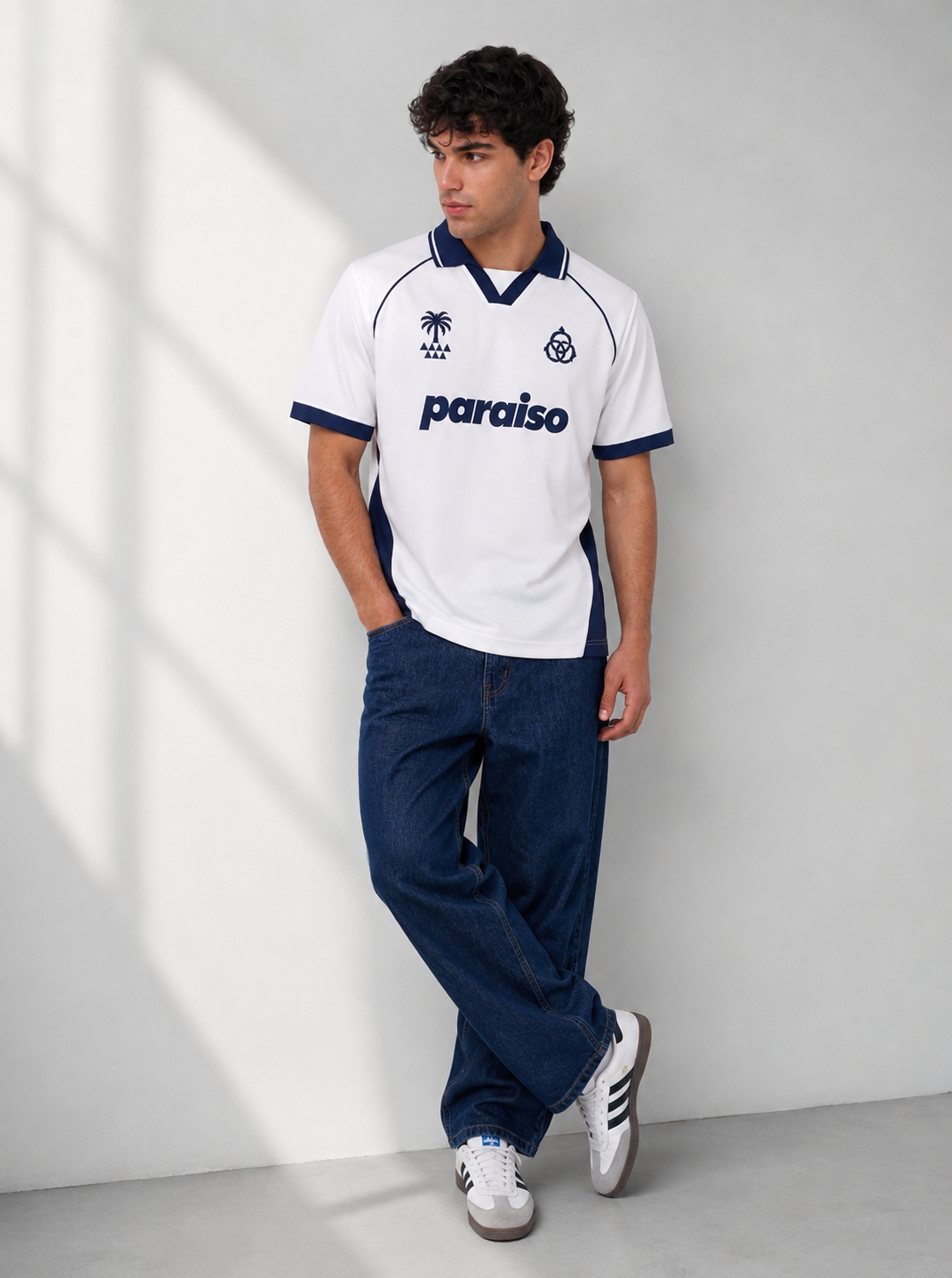 Paraiso Oversized Polo Jersey – White/Navy Streetwear Edition