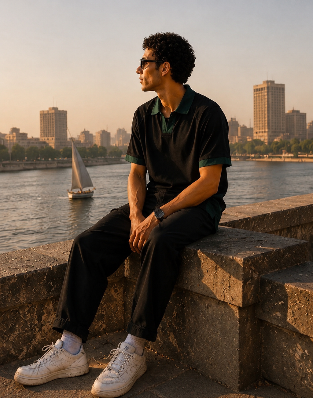 AMICI Performance Polo – Black & Forest Green