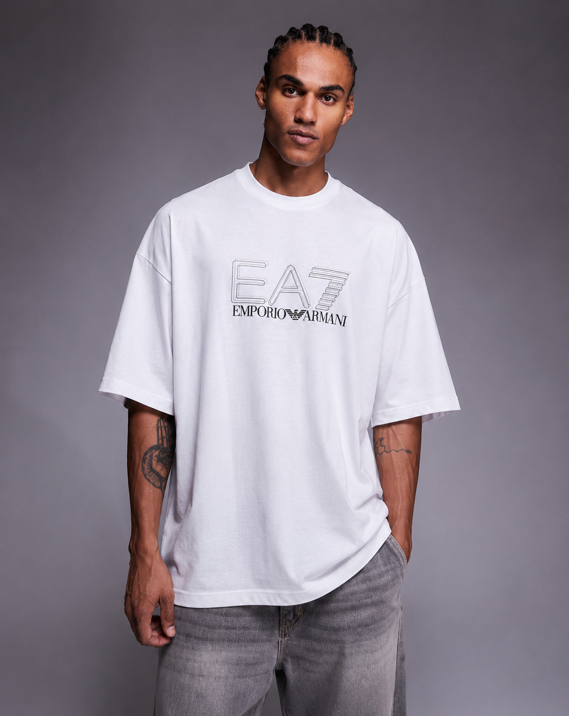 EA7 Signature Outline Oversized T-Shirt – White