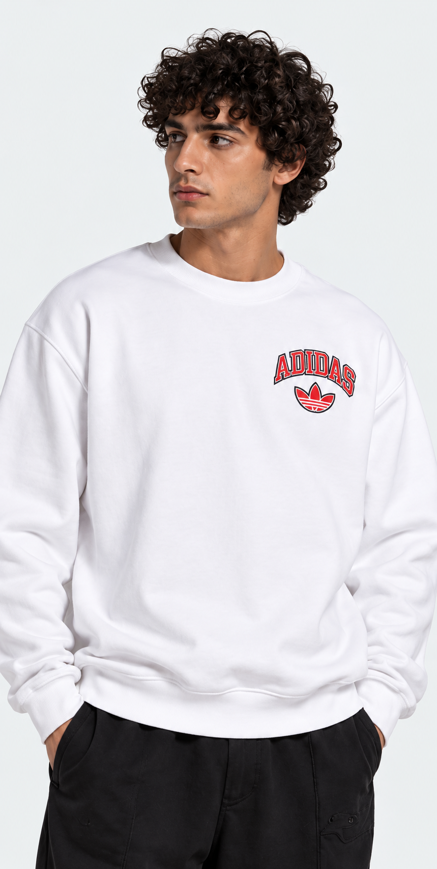 ADIDAS White Graphic Crewneck Sweatshirt