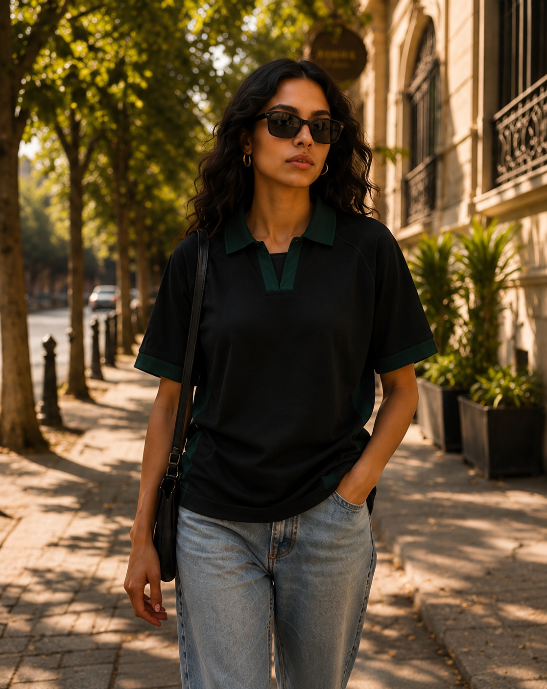 AMICI Performance Polo – Black & Forest Green