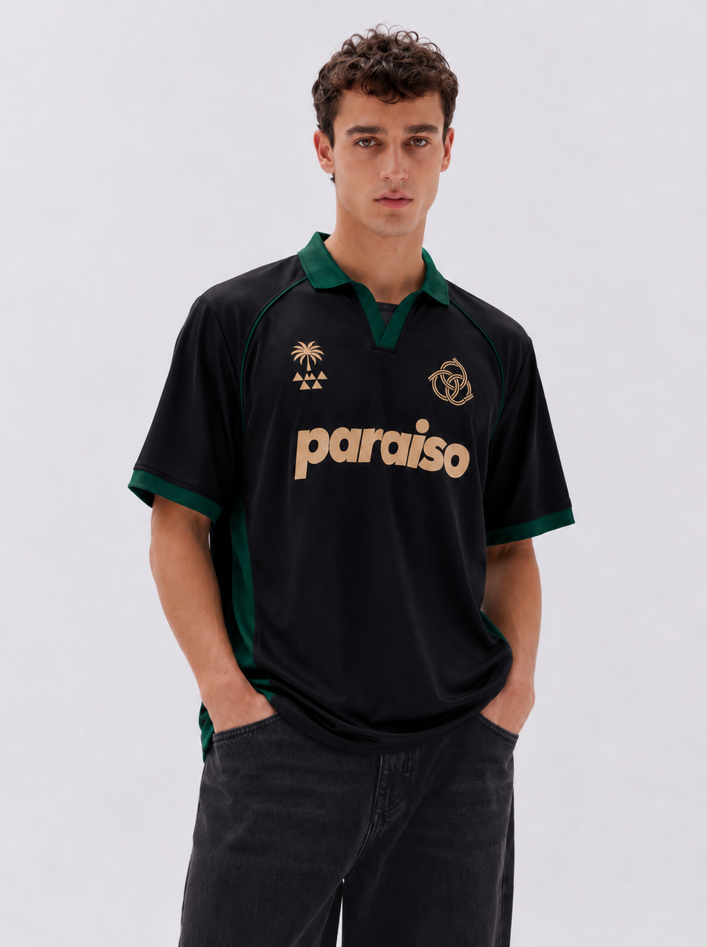Paraiso Black & Forest Green Oversized Polo Jersey