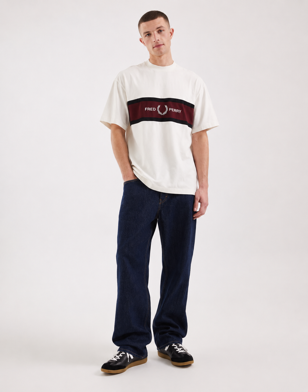 Fred Perry Stripe Panel Oversized Off-White
