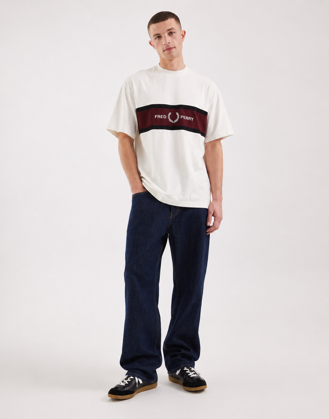 Fred Perry Stripe Panel Oversized Off-White