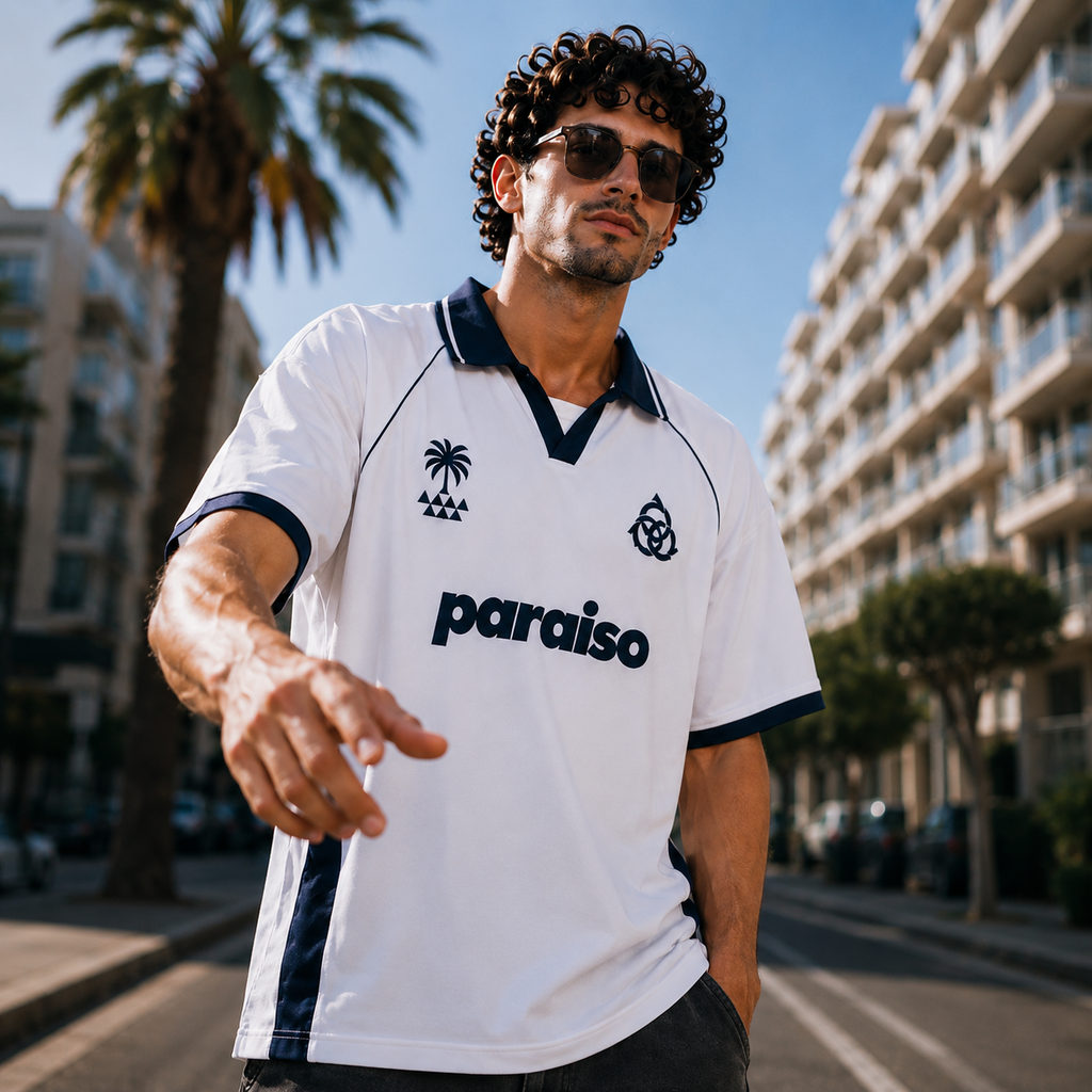 Paraiso Oversized Polo Jersey – White/Navy Streetwear Edition