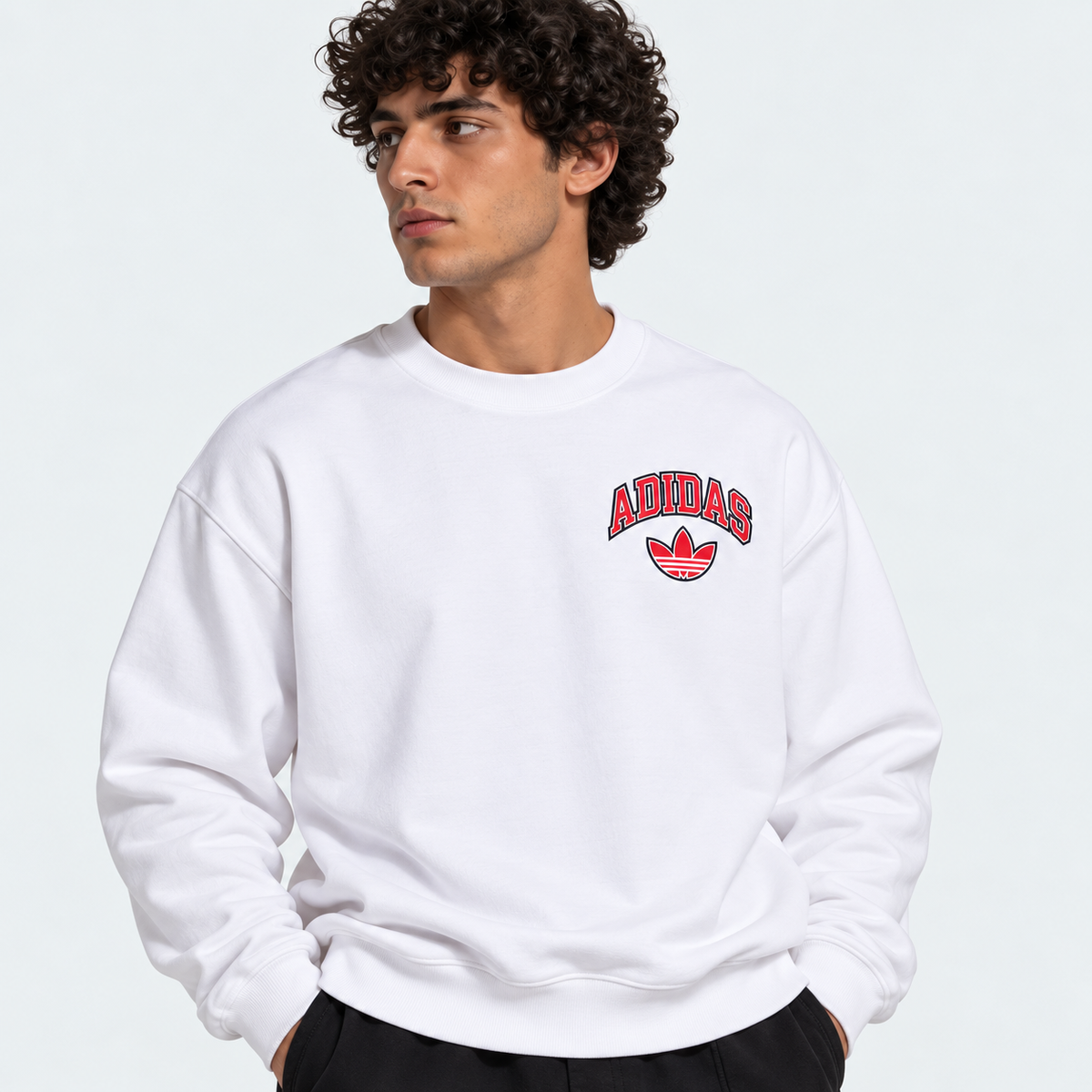 ADIDAS White Graphic Crewneck Sweatshirt
