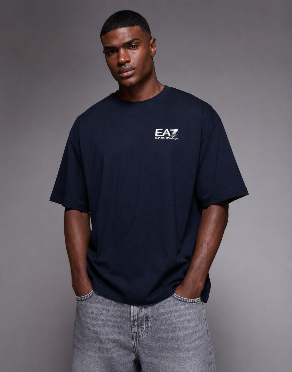 EA7 Glitch Logo Oversized T-Shirt – Navy