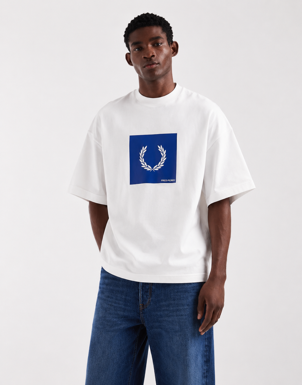 Fred Perry Blue Box Logo Oversized Tee – White