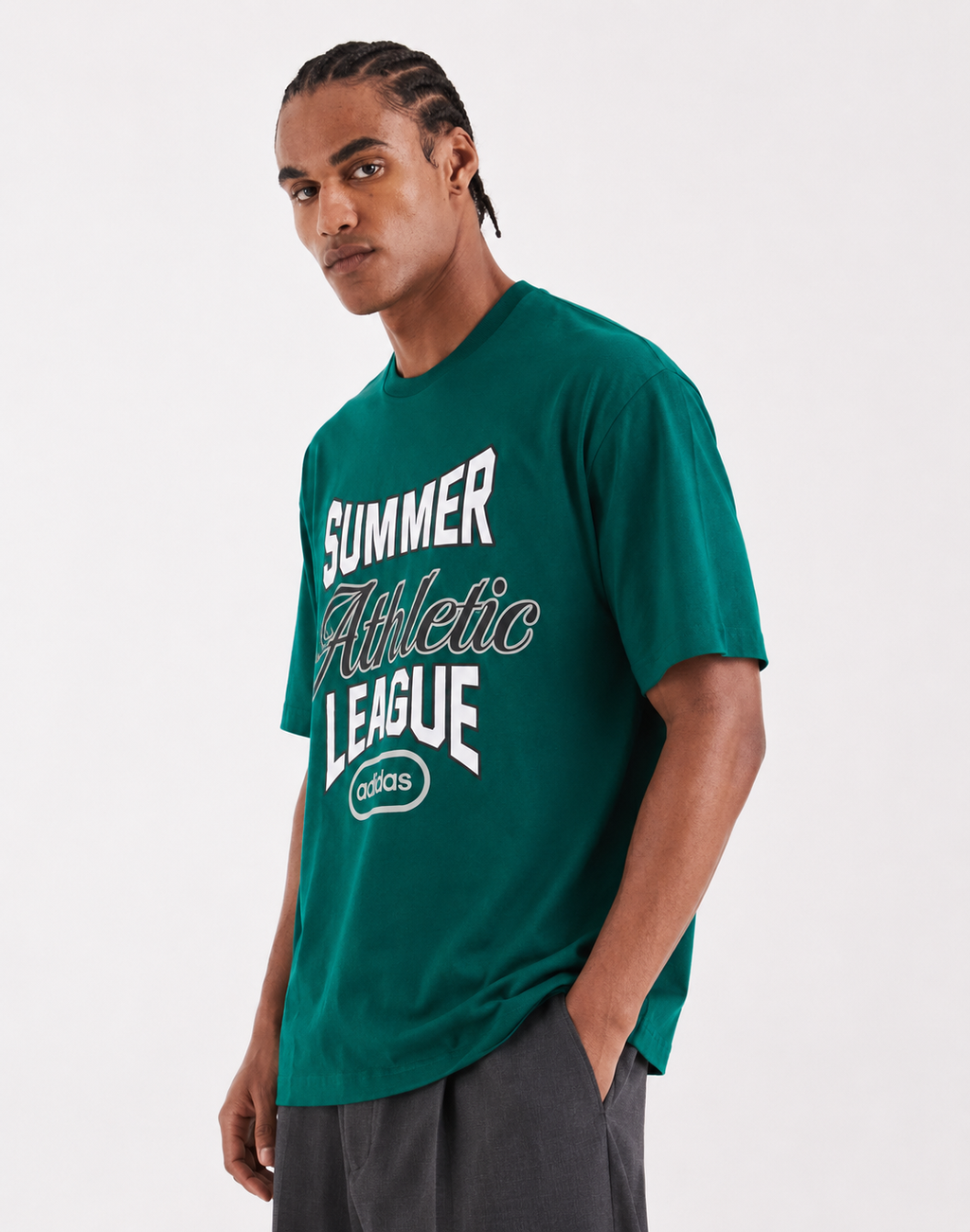 Adidas Summer Athletic League Relaxed Fit Tee – Deep Green