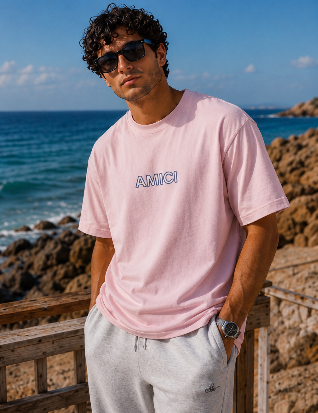 AMICI Signature Outline Oversized T-Shirt – Baby Pink