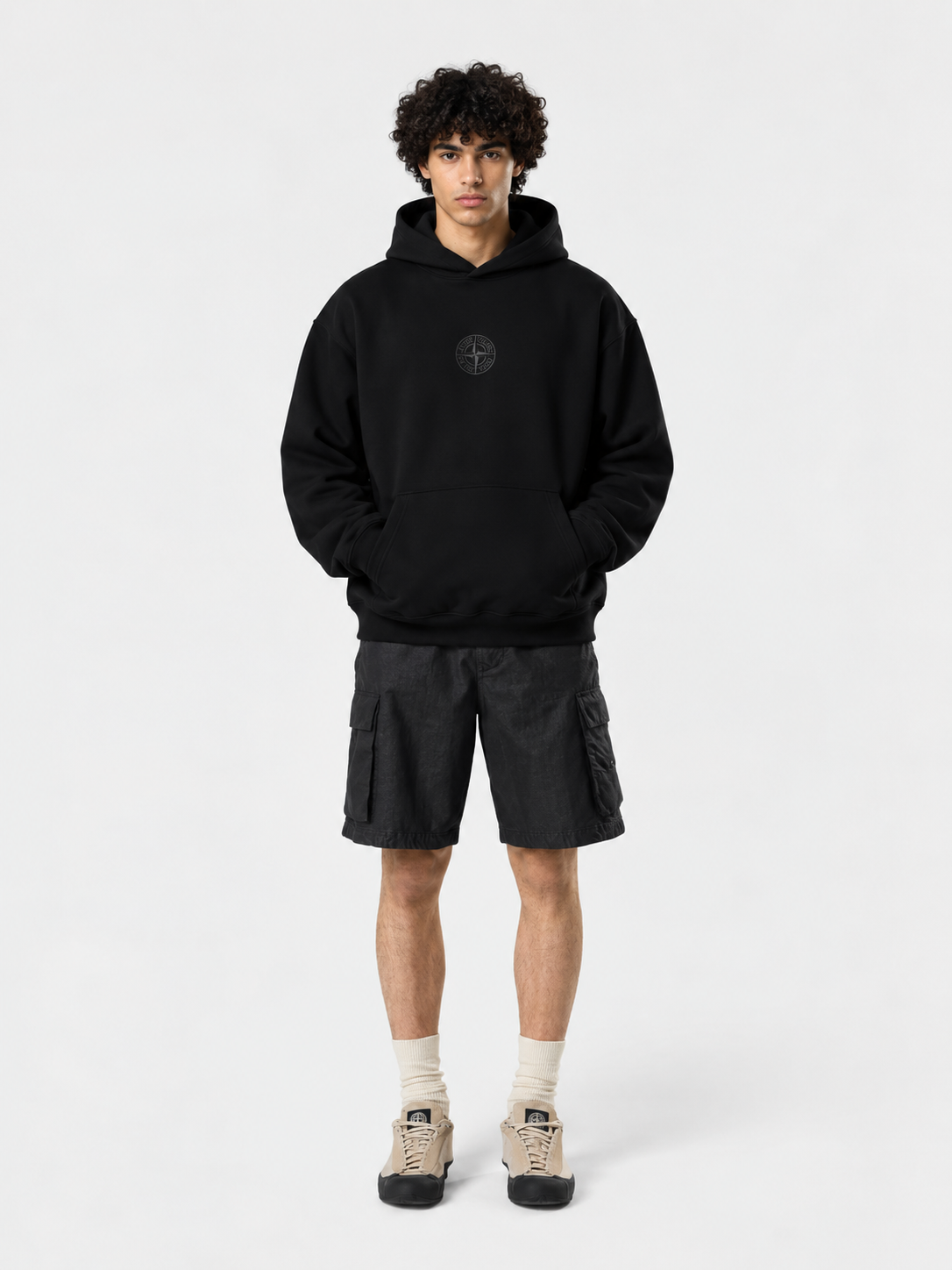 Stone Island Black Graphic Hoodie – Oversized Fit