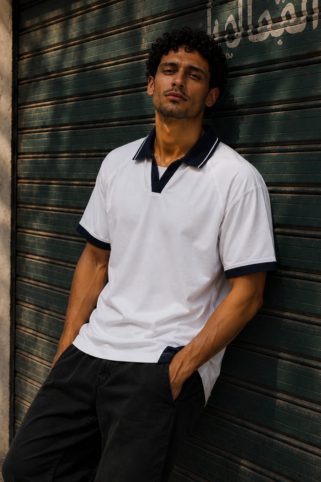 AMICI Performance Polo – White & Navy