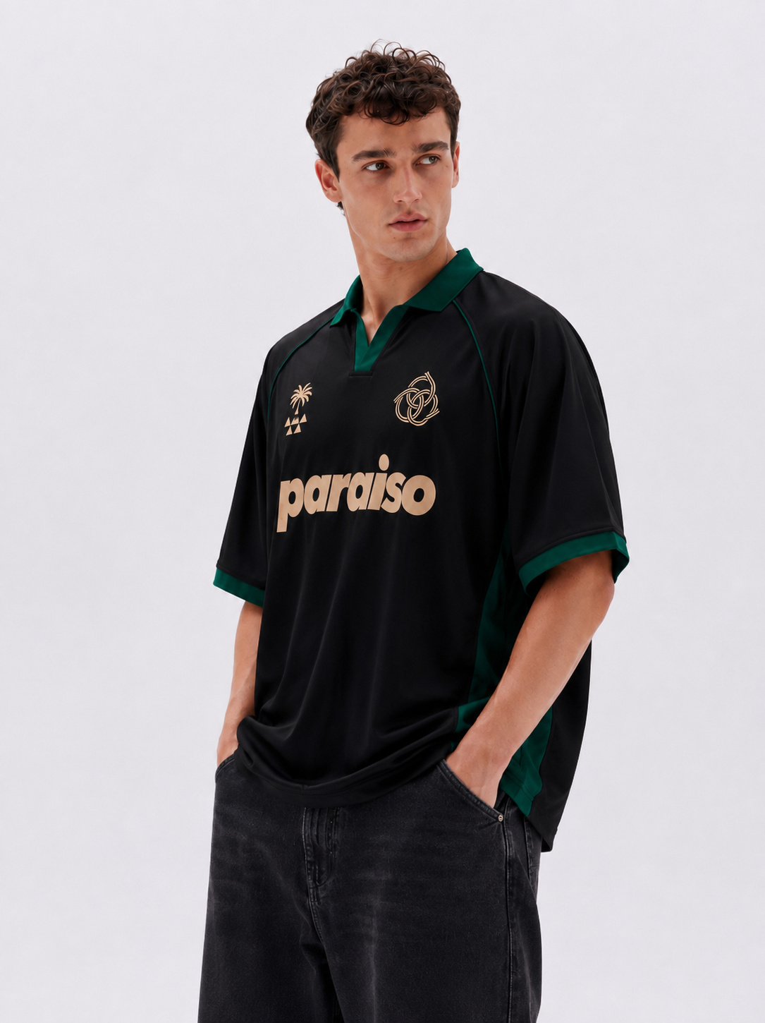 Paraiso Black & Forest Green Oversized Polo Jersey