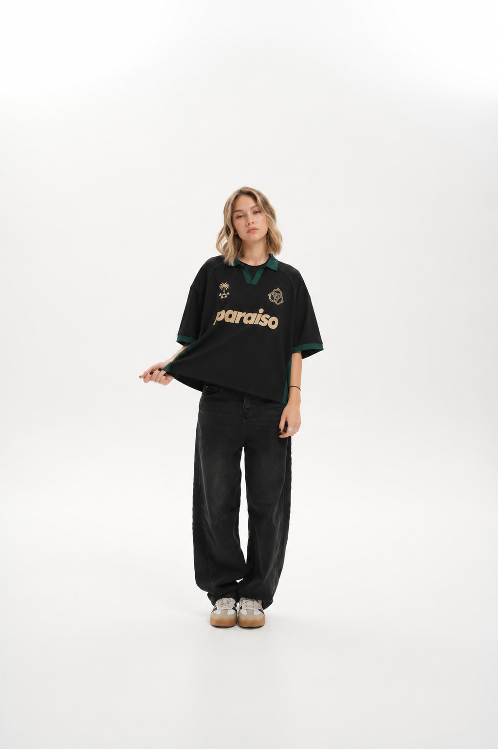 Paraiso Black & Forest Green Oversized Polo Jersey