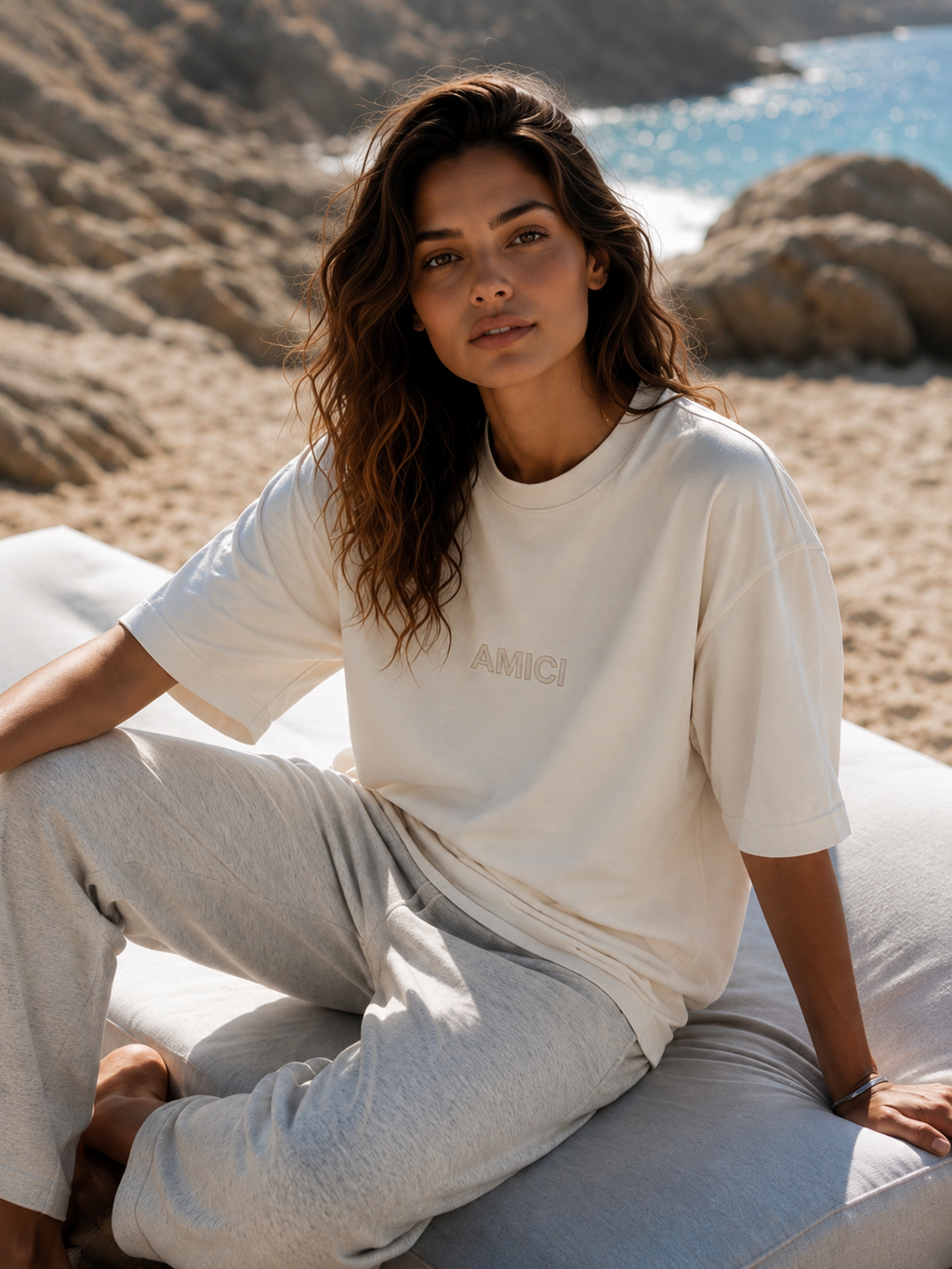 AMICI Off White Oversized Tee – Mediterranean Essentials Collection
