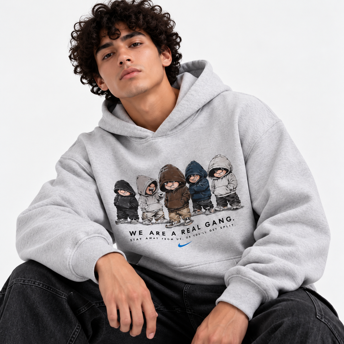 Grey Graphic Oversized Hoodie – Streetwear Collection