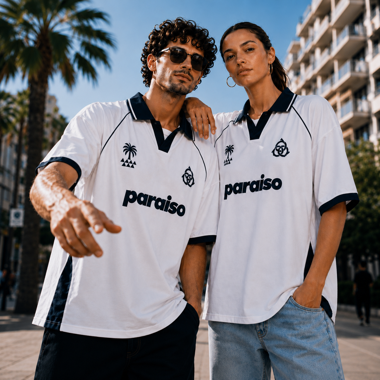 Paraiso Oversized Polo Jersey – White/Navy Streetwear Edition