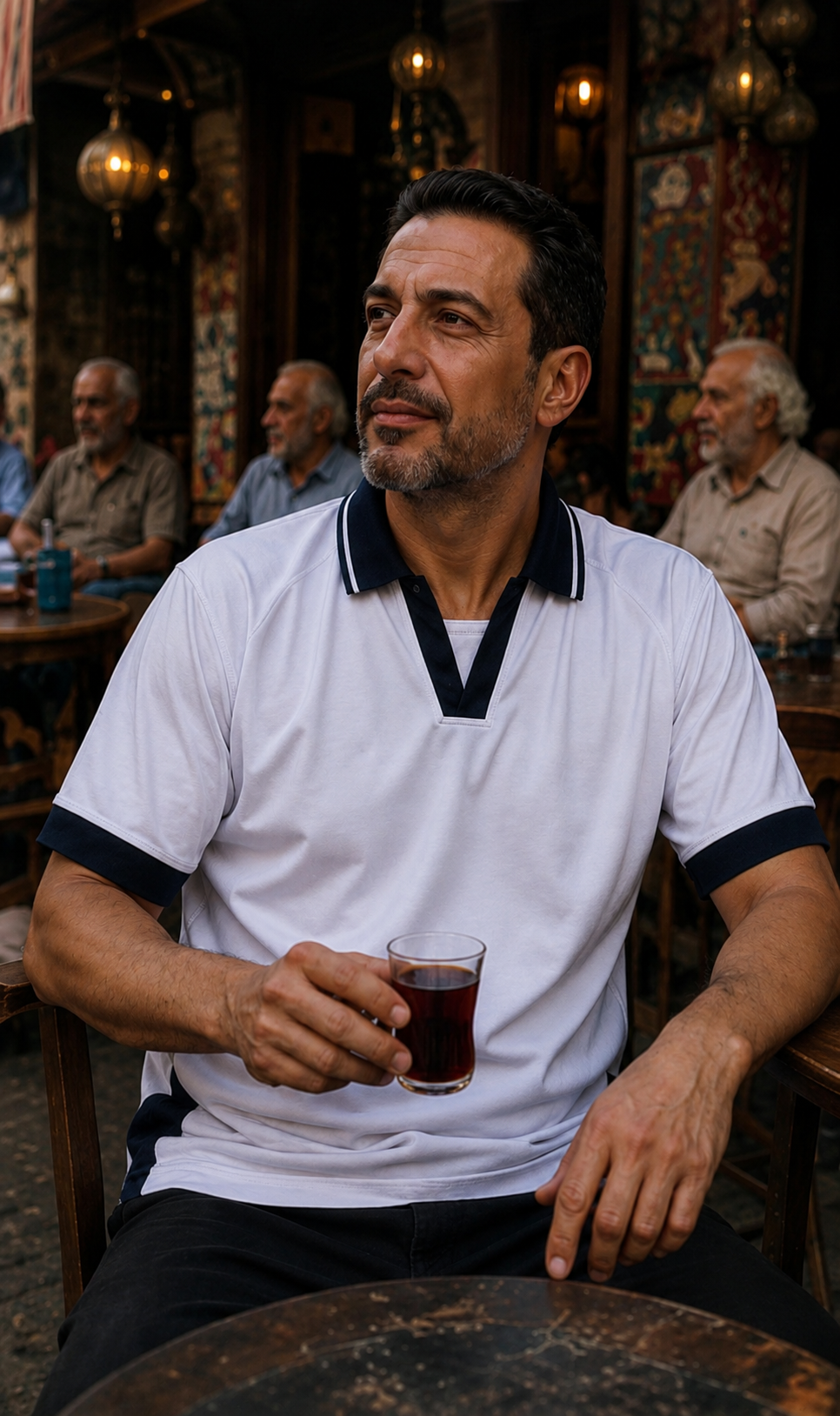 AMICI Performance Polo – White & Navy