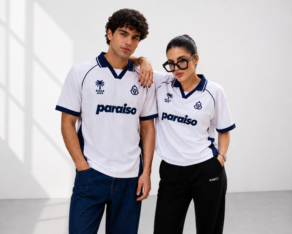 Paraiso Oversized Polo Jersey – White/Navy Streetwear Edition