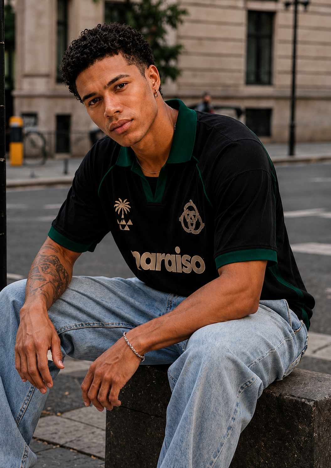 Paraiso Black & Forest Green Oversized Polo Jersey