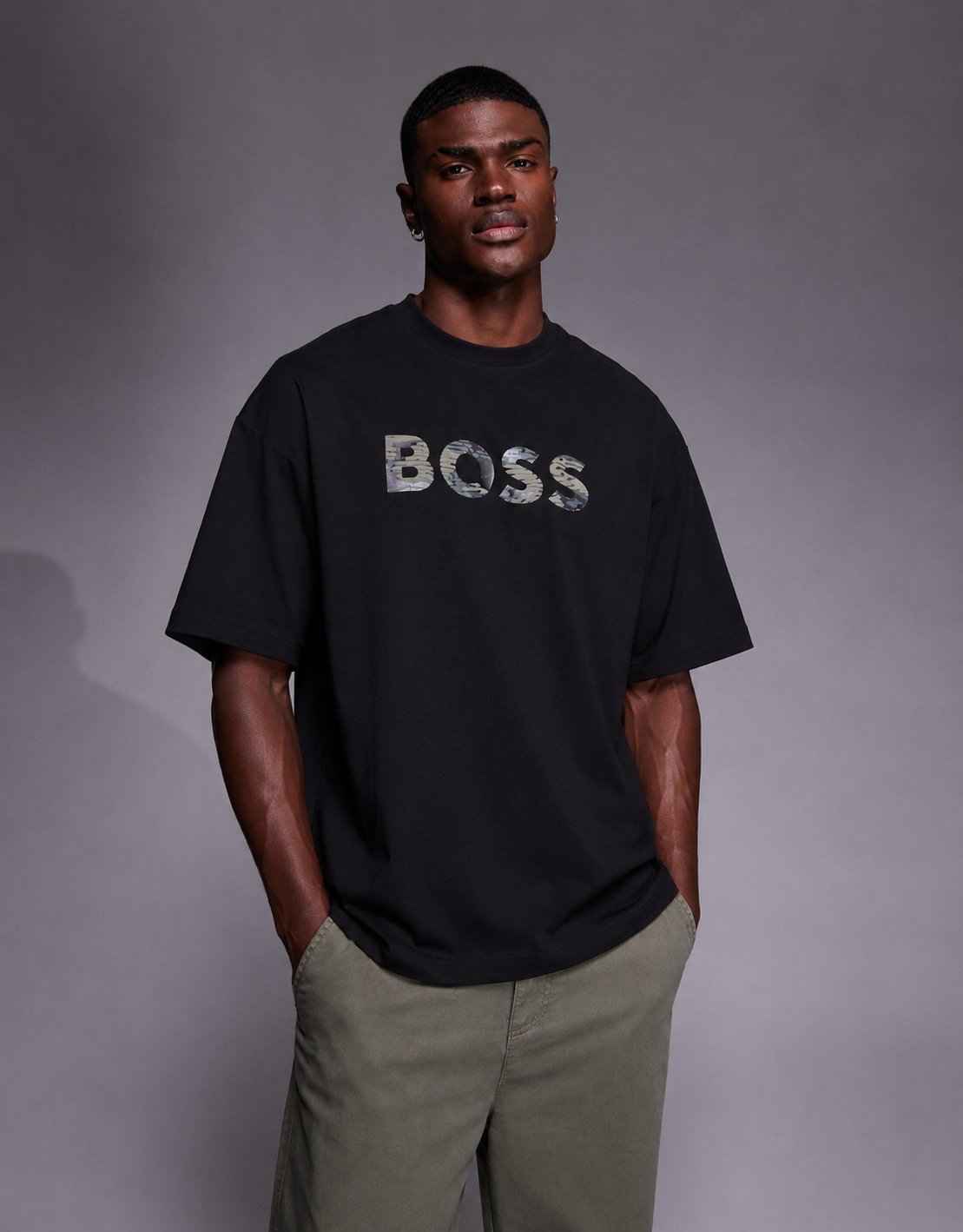 BOSS Camo Logo Oversized T-Shirt – Black