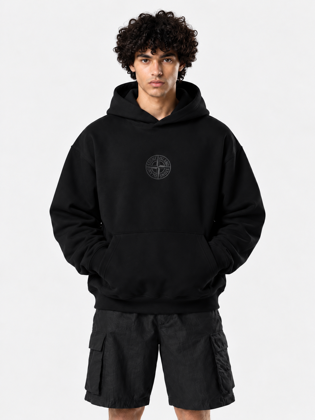 Stone Island Black Graphic Hoodie – Oversized Fit