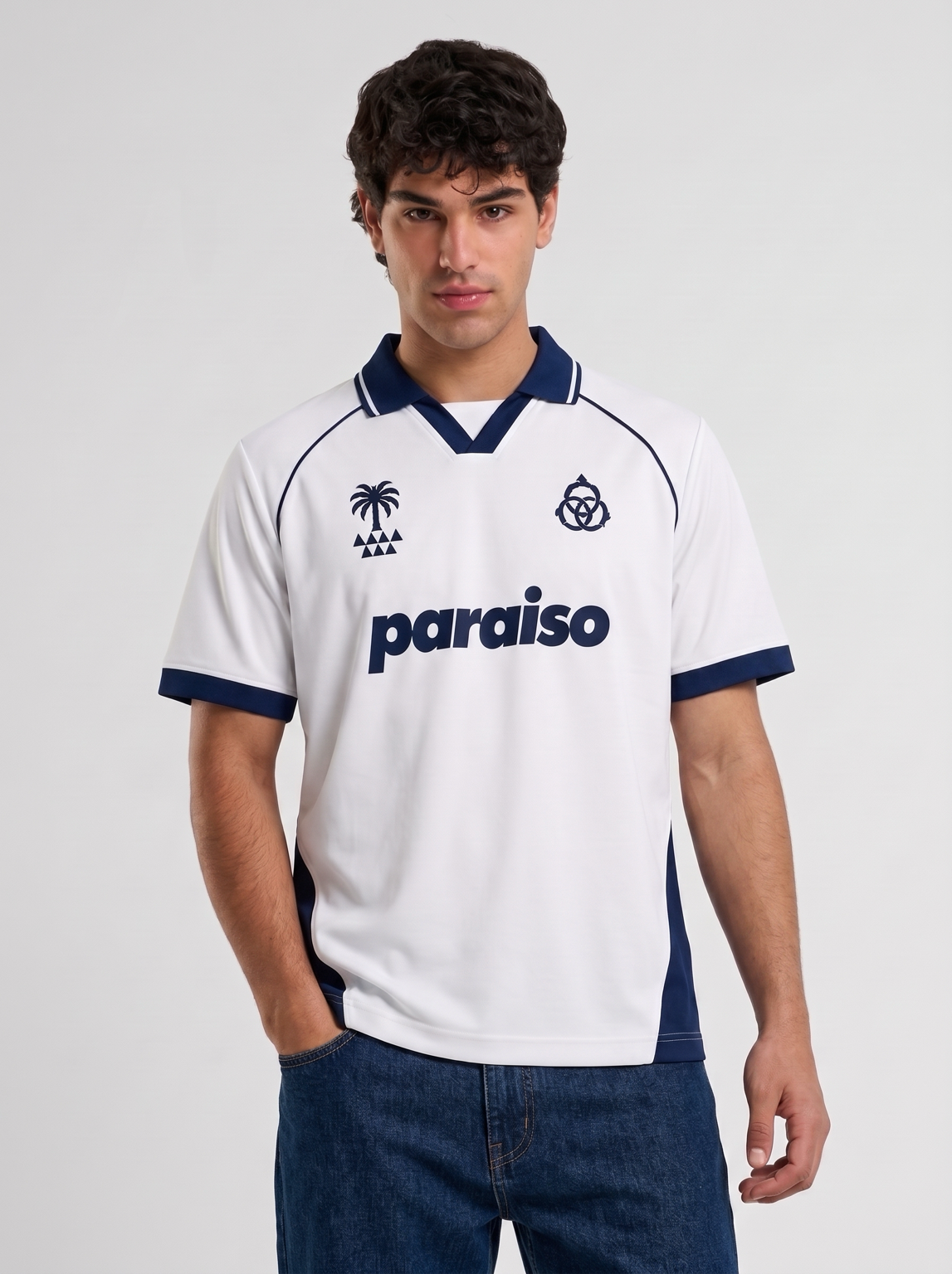 Paraiso Oversized Polo Jersey – White/Navy Streetwear Edition