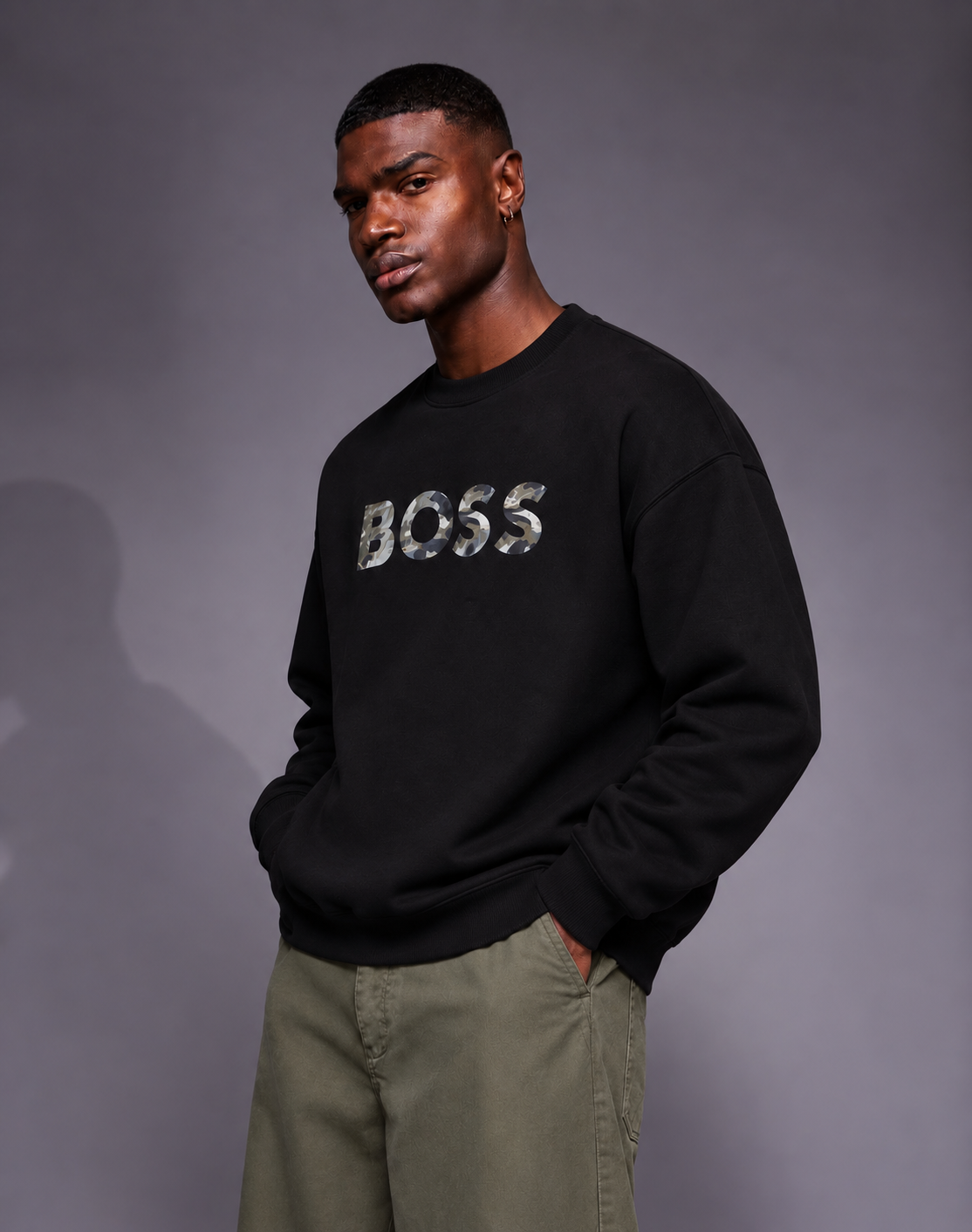 BOSS Black Camouflage Logo Crewneck Sweatshirt