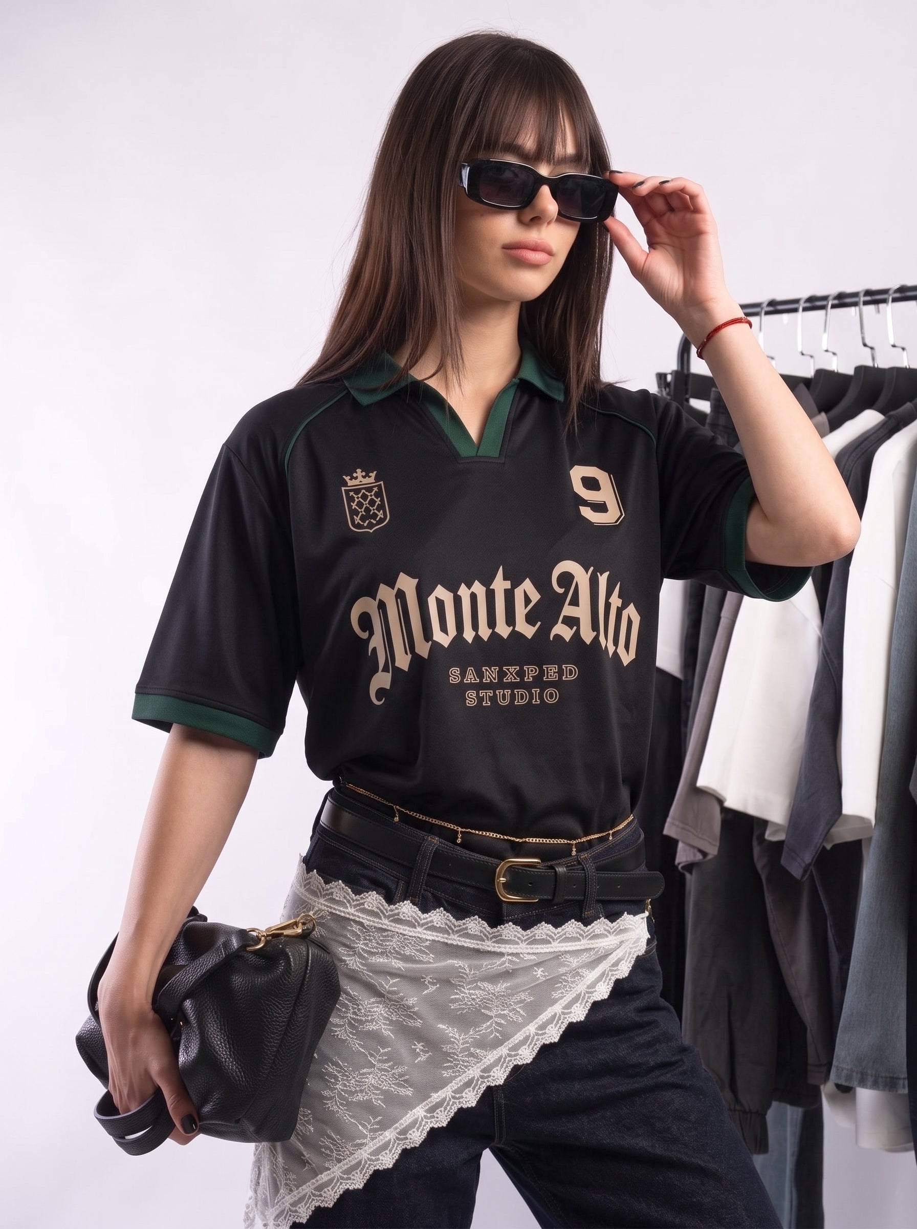 Monte Alto Black & Forest Green Oversized Polo Jersey