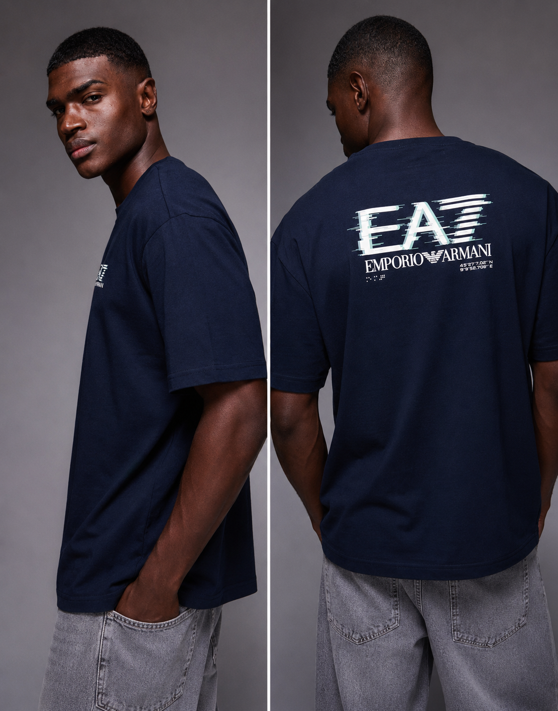 EA7 Glitch Logo Oversized T-Shirt – Navy