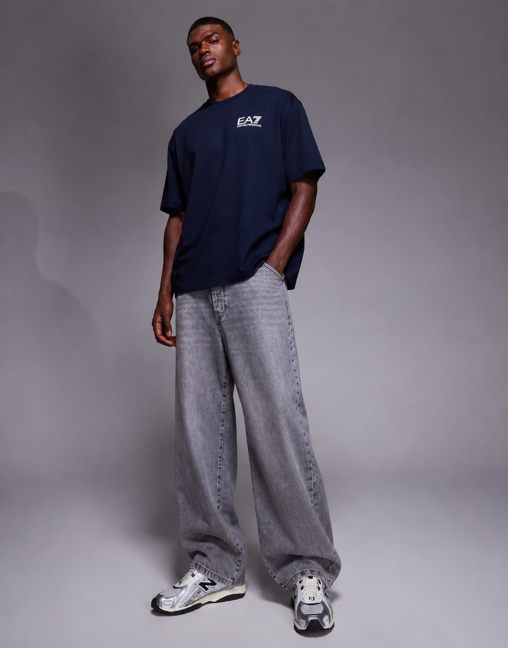 EA7 Glitch Logo Oversized T-Shirt – Navy