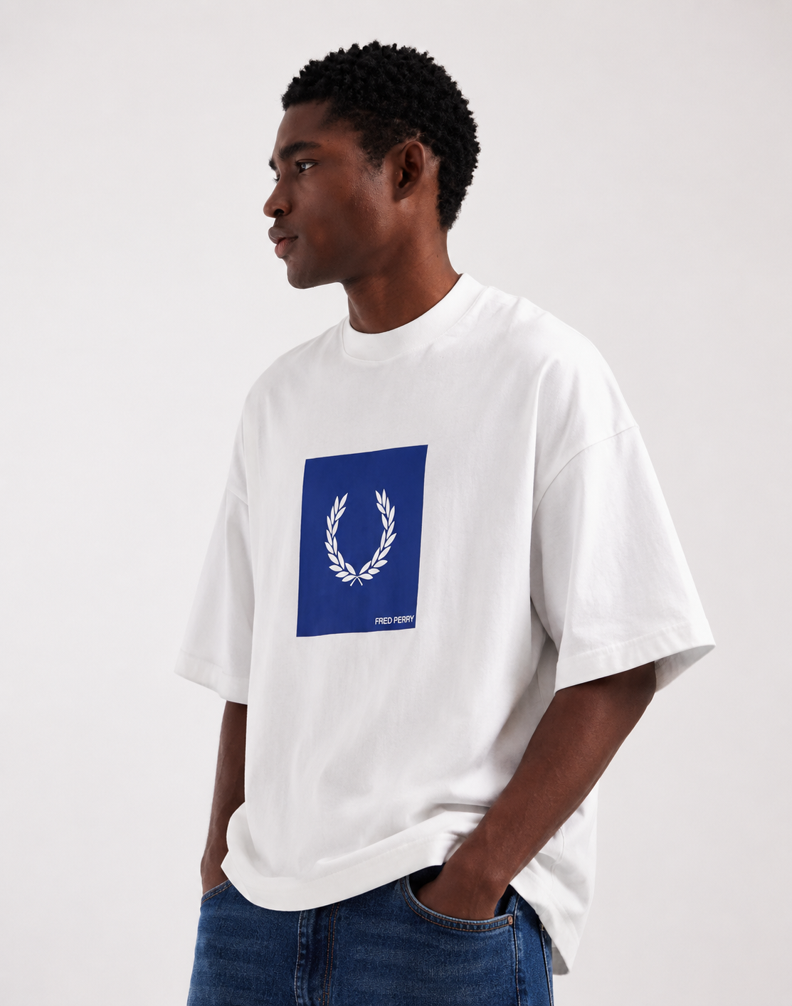 Fred Perry Blue Box Logo Oversized Tee – White