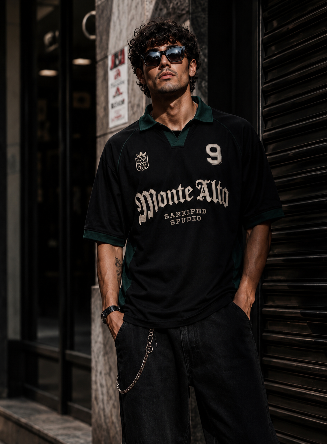 Monte Alto Black & Forest Green Oversized Polo Jersey