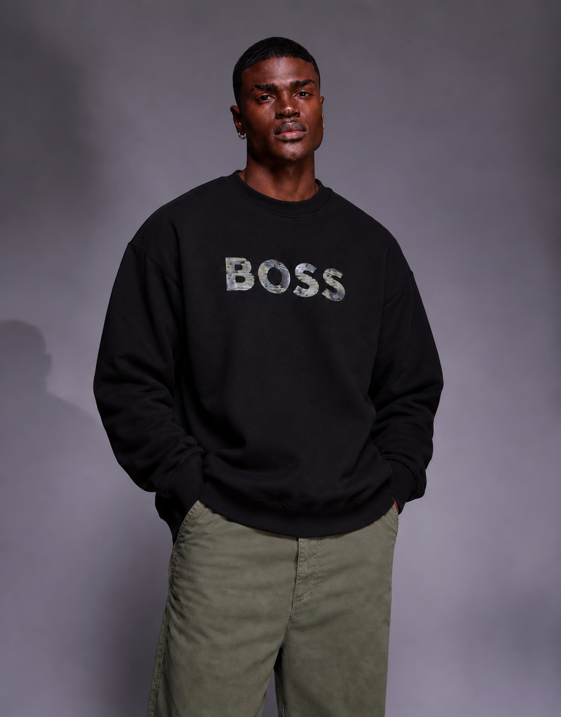 BOSS Black Camouflage Logo Crewneck Sweatshirt