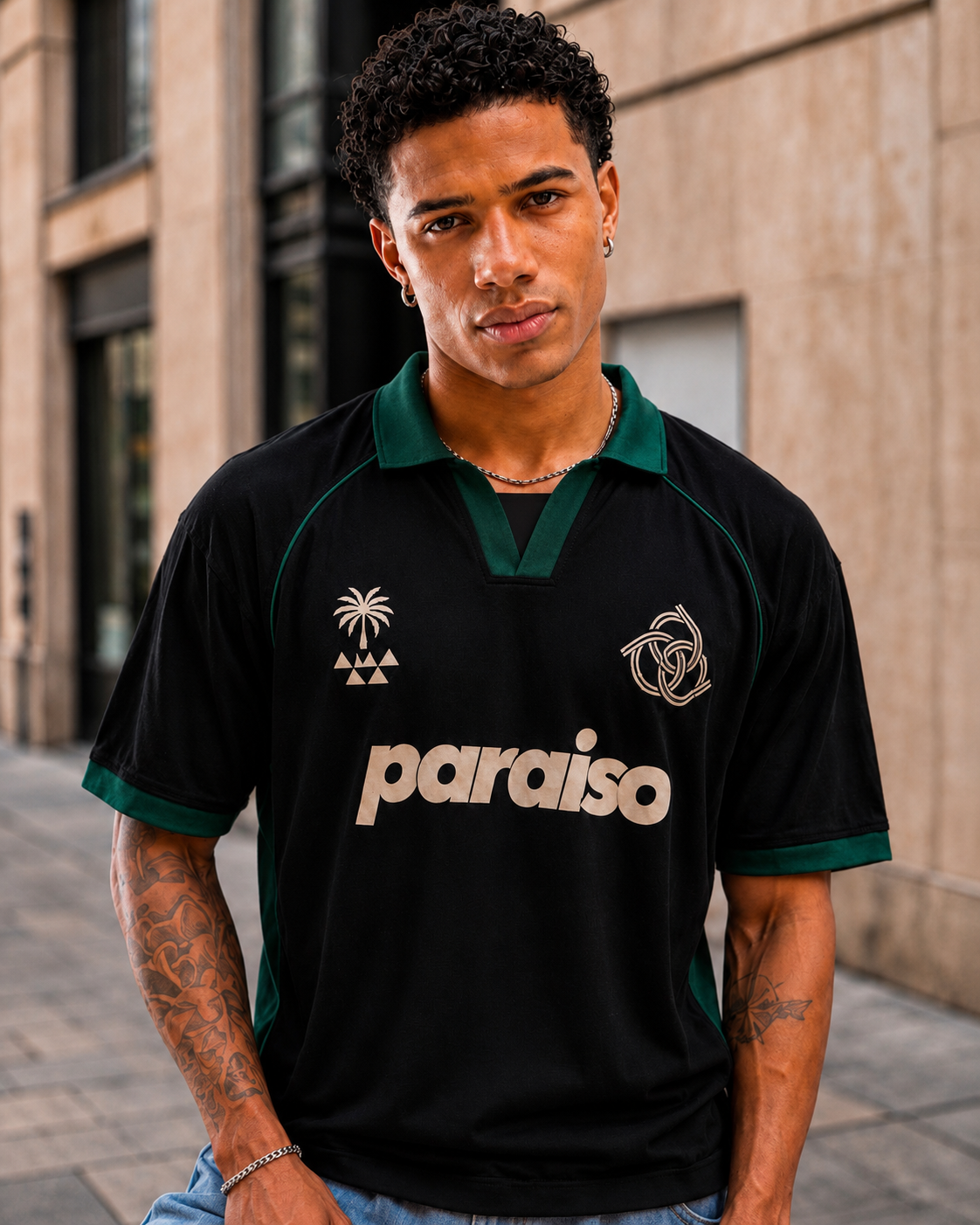 Paraiso Black & Forest Green Oversized Polo Jersey