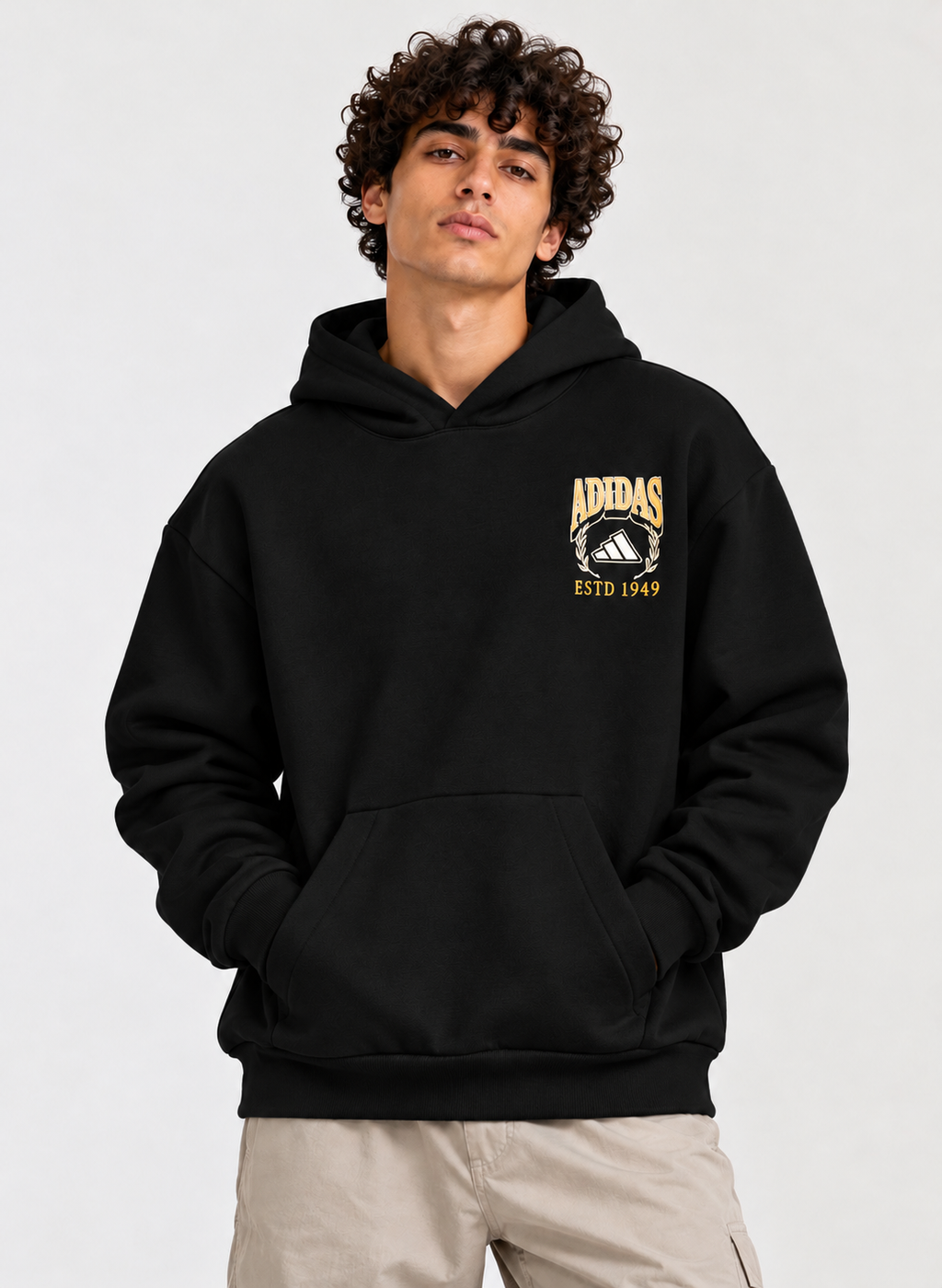 Adidas Black Vintage Graphic Oversized Hoodie