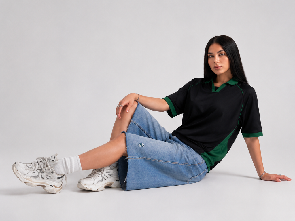 AMICI Performance Polo – Black & Forest Green