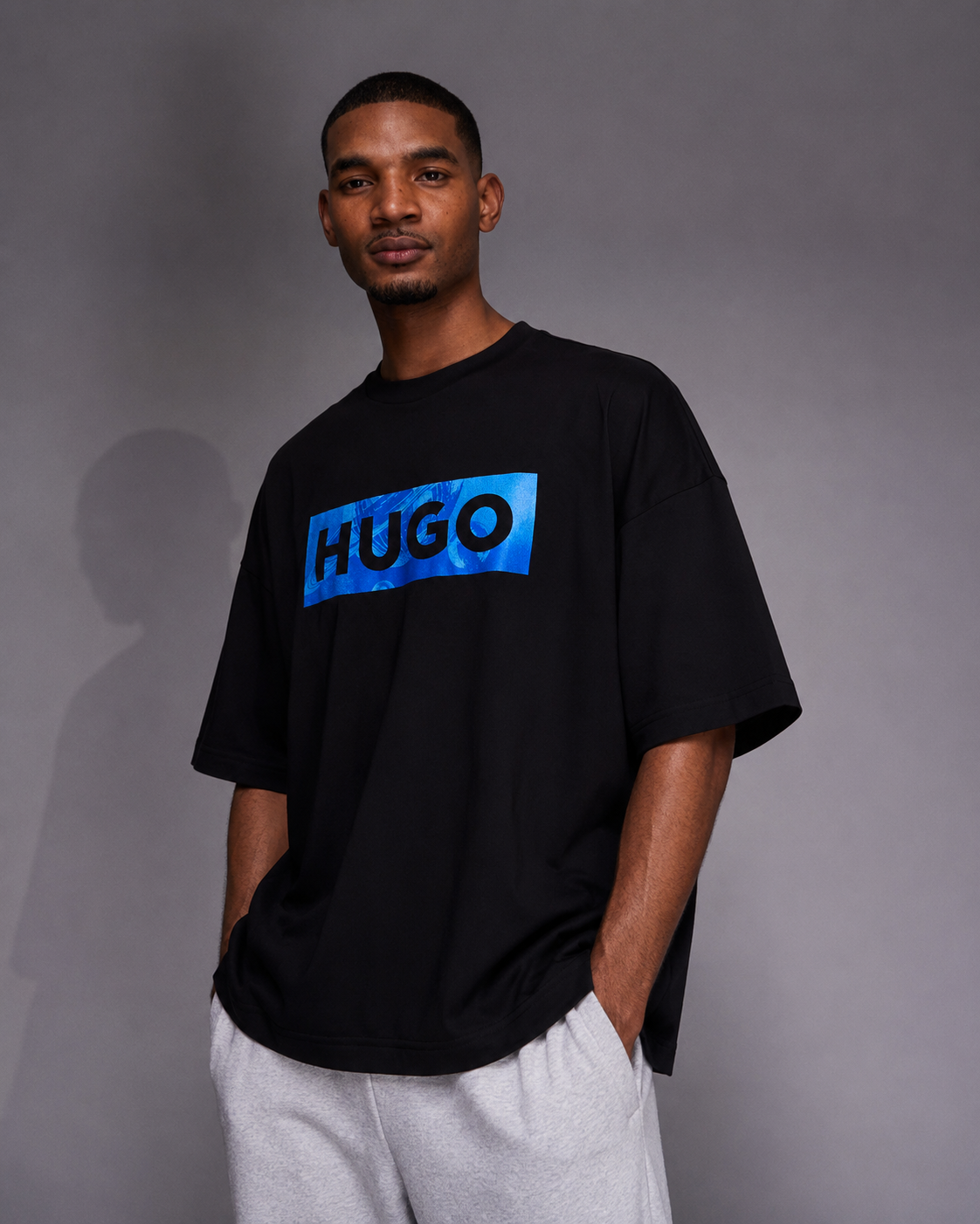 HUGO Blue Box Logo Oversized T-Shirt – Black