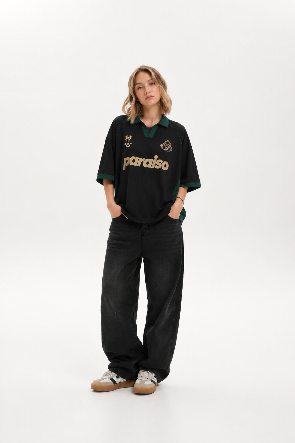 Paraiso Black & Forest Green Oversized Polo Jersey