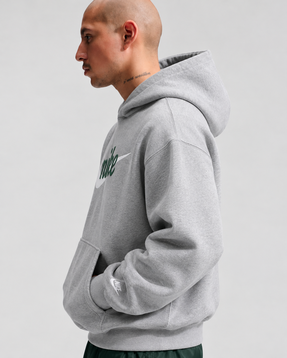 Nike Grey & Green Swoosh Graphic Hoodie – Sportswear Collection