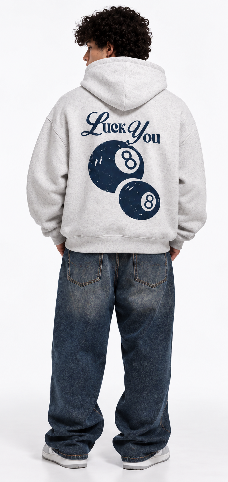 Lucky You Grey Graphic Hoodie – 8 Ball Collection