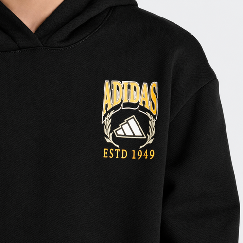 Adidas Black Vintage Graphic Oversized Hoodie