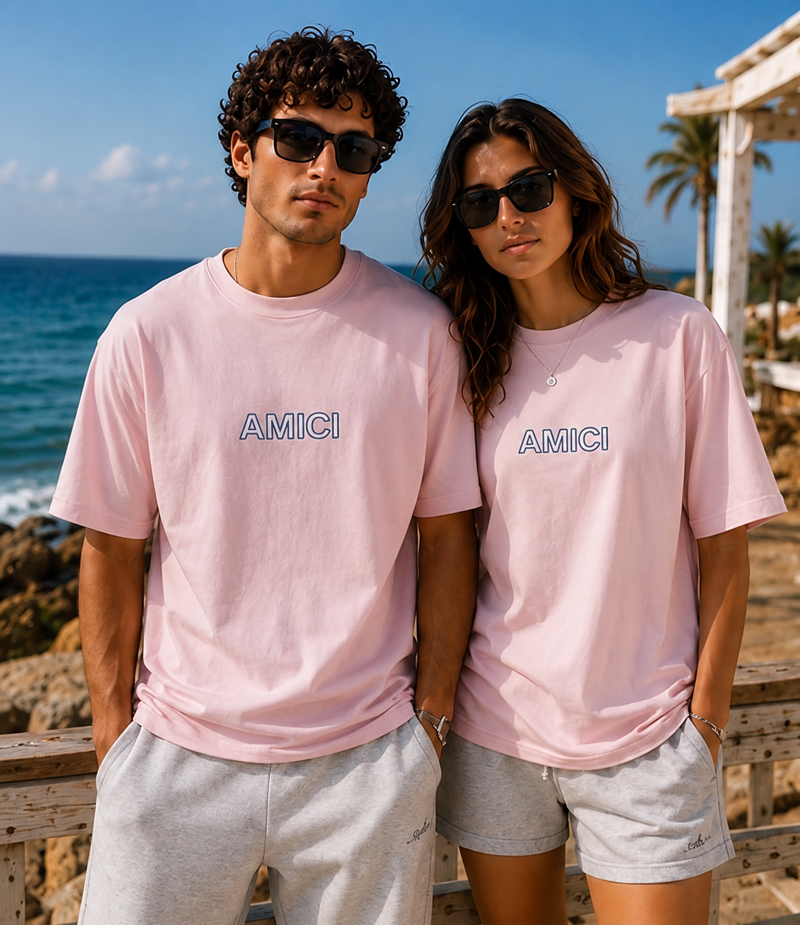 AMICI Signature Outline Oversized T-Shirt – Baby Pink