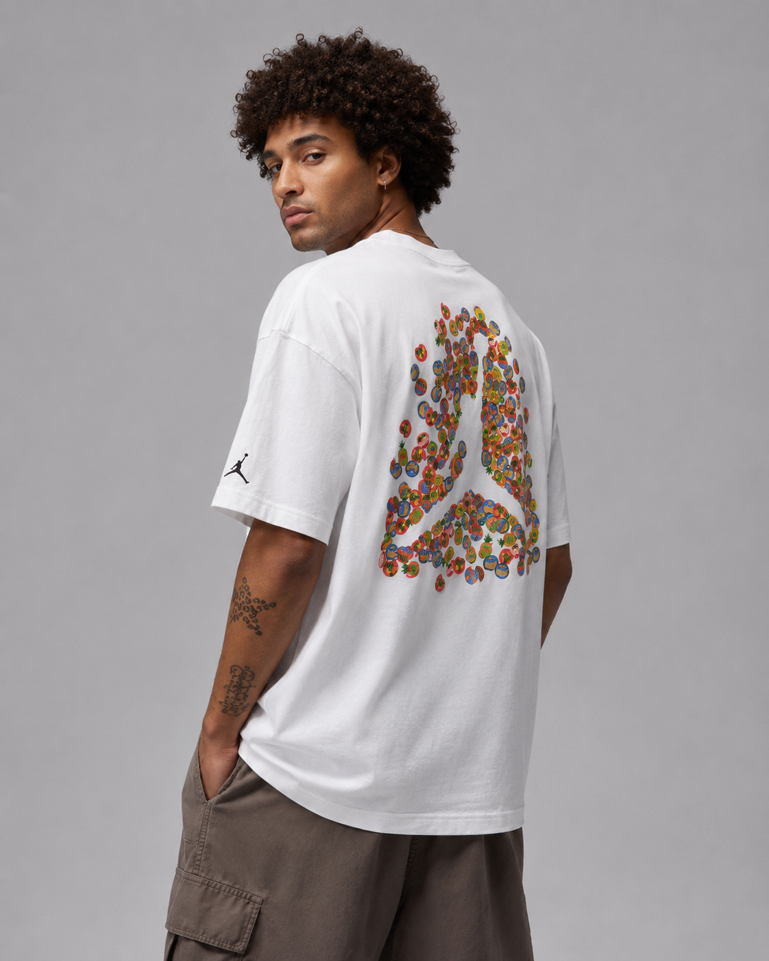 Fruit Mosaic Peace Oversized White Tee