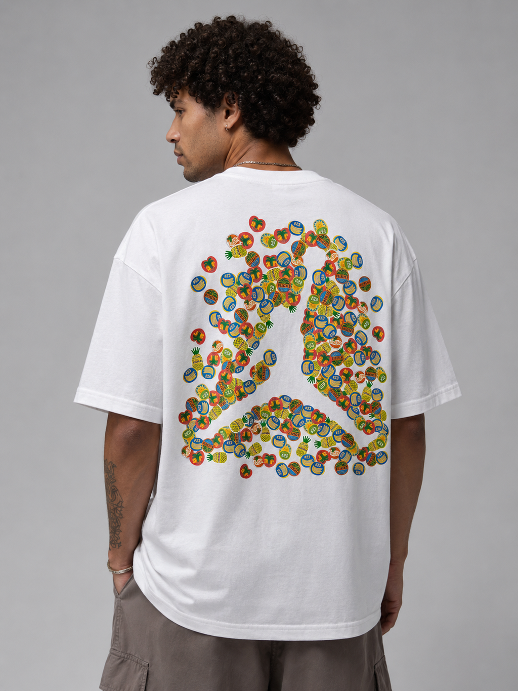 Fruit Mosaic Peace Oversized White Tee