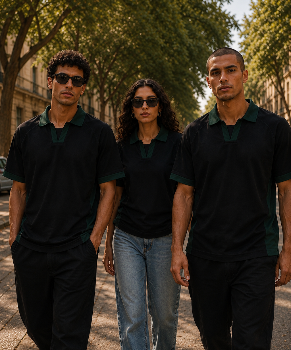 AMICI Performance Polo – Black & Forest Green