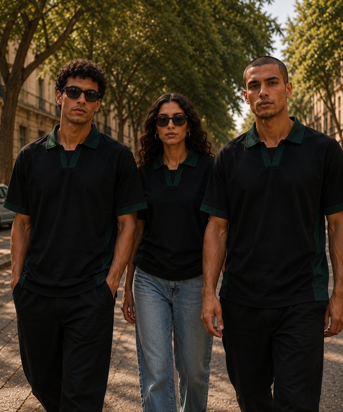 AMICI Performance Polo – Black & Forest Green