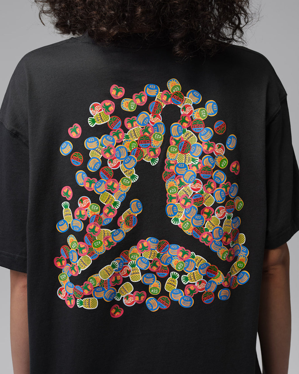 Fruit Mosaic Peace Oversized Black Tee