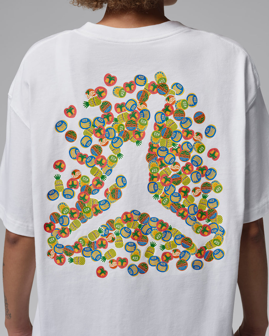 Fruit Mosaic Peace Oversized White Tee