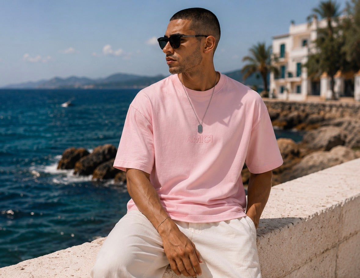 AMICI Baby Pink Oversized Tee – Summer Essentials Collection